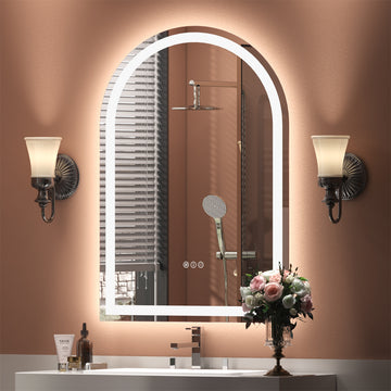 Arched Frontlit Glass Bathroom Vanity Mirror with Dimmable LED Lights and Fog-Free Function 22-in x 30-in