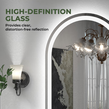 Arched Frontlit Glass Bathroom Vanity Mirror with Dimmable LED Lights and Fog-Free Function 26-in x 36-in