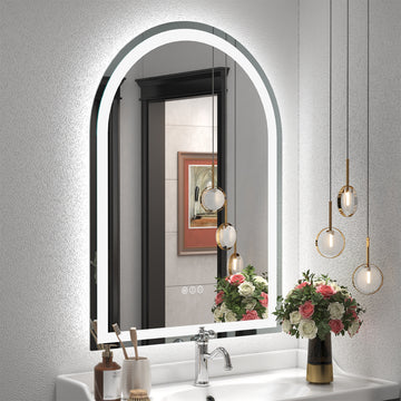Arched Frontlit Glass Bathroom Vanity Mirror with Dimmable LED Lights and Fog-Free Function 30-in x 42-in