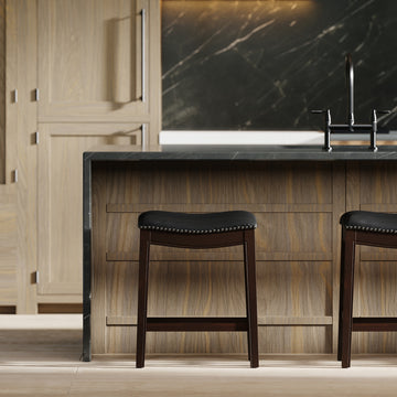 26 Inch Counter Height Wood Barstool with Black Faux Leather Seat and Footrest