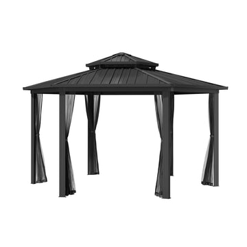 15x15Ft Outdoor Hexagon Hard Top Metal Gazebo Patio Double Roof Canopy Aluminum Frame Gazebo with Nettings
