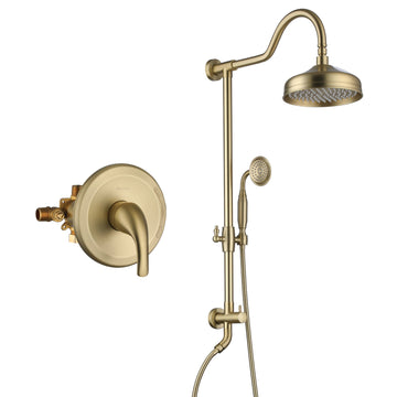 Boyel Living Retro Classic 1-Spray Dual Wall Mount Shower Heads 1.8 GPM Patterns with 8 in. with Brass Rough-in Valve