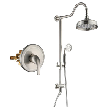 Boyel Living Retro Classic 1-Spray Dual Wall Mount Shower Heads 1.8 GPM Patterns with 8 in. with Brass Rough-in Valve
