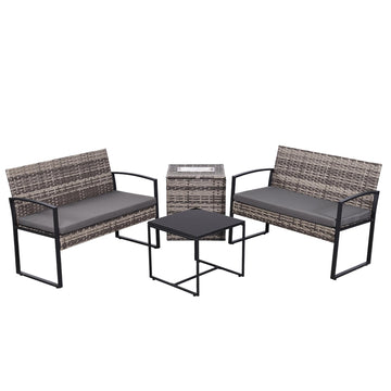 Gray 4-Piece Set Outdoor Patio Ice Bucket Set with 2 chairs 1 ice bucket table