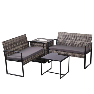 Gray 4-Piece Set Outdoor Patio Ice Bucket Set with 2 chairs 1 ice bucket table
