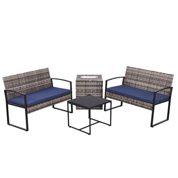 Gray Blue 4-Piece Set Outdoor Patio Ice Bucket Set with 2 chairs 1 ice bucket table