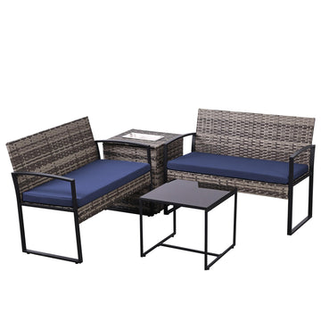 Gray Blue 4-Piece Set Outdoor Patio Ice Bucket Set with 2 chairs 1 ice bucket table