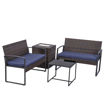Blue Brown 4-Piece Set Outdoor Patio Ice Bucket Set with 2 chairs 1 ice bucket table