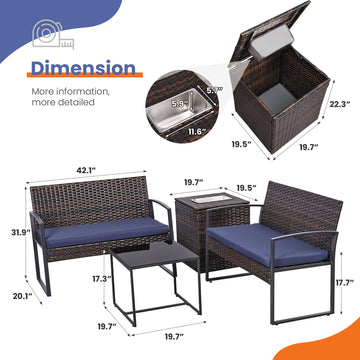 Blue Brown 4-Piece Set Outdoor Patio Ice Bucket Set with 2 chairs 1 ice bucket table