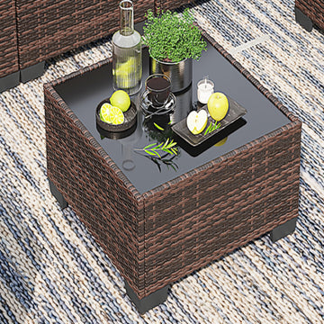 7 Piece All Weather PE Rattan Patio Conversation Set Brown for Backyard Poolside