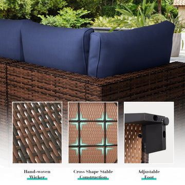 7 Piece All Weather PE Rattan Patio Conversation Set Brown for Backyard Poolside