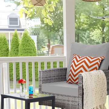 Gray 3-Piece Set Outdoor Patio Swivel Chair with 2 swivel chairs and 1 coffee table