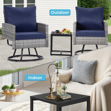 Gray Black 3-Piece Set Outdoor Patio Swivel Chair with 2 swivel chairs and 1 coffee table