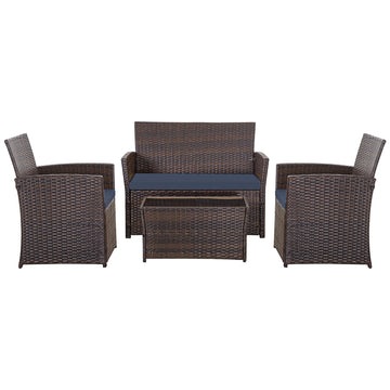 Blue Brown 4-Piece Set Outdoor Patio Sofa with 4-piece sofa set with coffee table