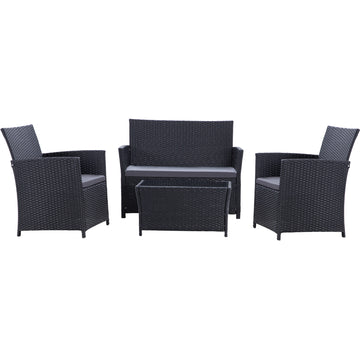 Gray Black 4-Piece Set Outdoor Patio Sofa with 4-piece sofa set with coffee table
