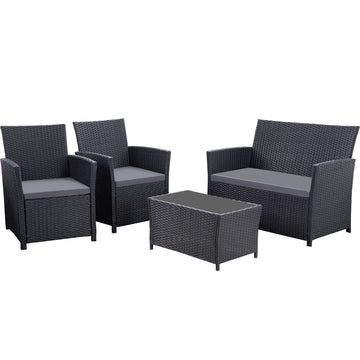 Gray Black 4-Piece Set Outdoor Patio Sofa with 4-piece sofa set with coffee table