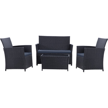 Blue Black 4-Piece Set Outdoor Patio Sofa with 4-piece sofa set with coffee table