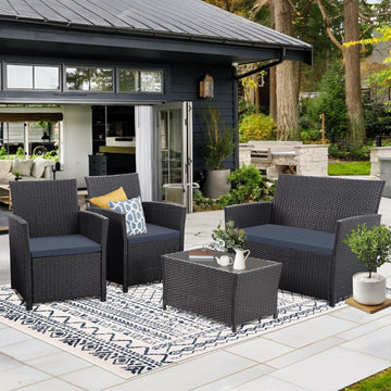 Blue Black 4-Piece Set Outdoor Patio Sofa with 4-piece sofa set with coffee table