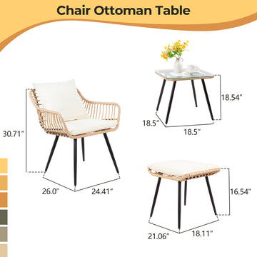 Yellow Beige 5-Piece Set Outdoor Patio Bistro with 2 chairs 2 ottomans and 1 square table