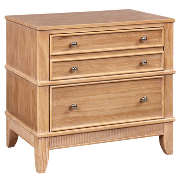 3 Drawer Side Table with Splayed Feet and Fluted Molding Solid Wood Accent Table for Living Room Hallway Entryway Natural