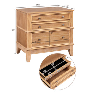 3 Drawer Side Table with Splayed Feet and Fluted Molding Solid Wood Accent Table for Living Room Hallway Entryway Natural