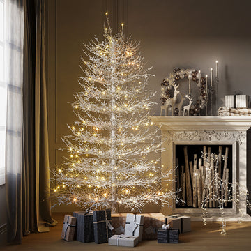 6FT Pre-lit Aspen Fir Artificial Christmas Tree, Hinged Xmas Tree 623 Snow Flocked Branch Tips, 420 Warm White LED Lights, Holiday Coral Christmas Tree for Home Party