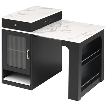 59.5 Inch Extendable Kitchen Island with Dining Table Storage Drawers Power Outlet and Double Sided Shelves Black