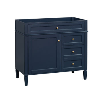 36 Inch Modern Bathroom Vanity Cabinet Two Drawers Tip Out No Sink Blue