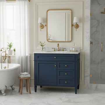 36 Inch Modern Bathroom Vanity Cabinet Two Drawers Tip Out No Sink Blue