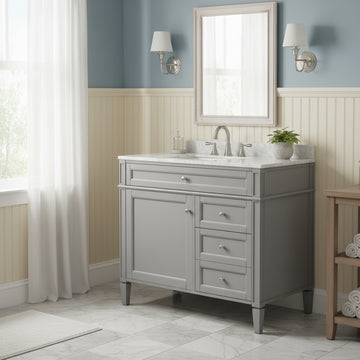 36 Inch Modern Bathroom Vanity Cabinet Two Drawers Tip Out No Sink Grey