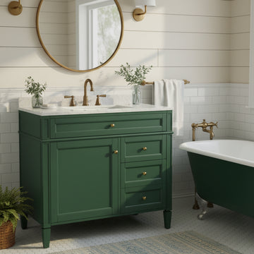 36 Inch Modern Bathroom Vanity Cabinet Two Drawers Tip Out No Sink Green