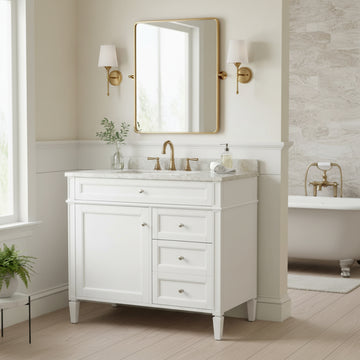 36 Inch Modern Bathroom Vanity Cabinet Two Drawers Tip Out No Sink White
