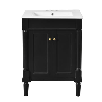 24 Inch Bathroom Vanity with Sink Modern Storage Cabinet with Doors and Shelves Black
