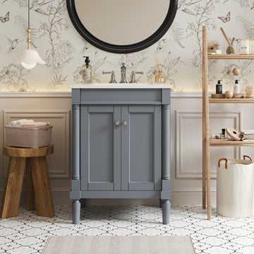 24 Inch Bathroom Vanity with Ceramic Sink and Storage Cabinet Grey