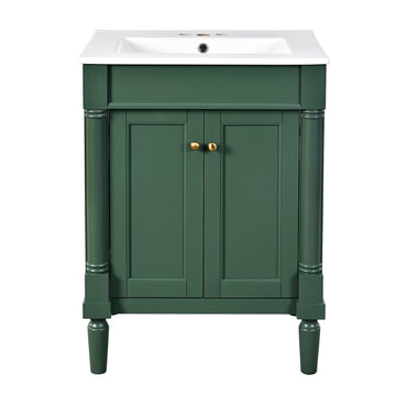24 Inch Bathroom Vanity with Sink Modern Storage Cabinet with Doors and Shelves Green
