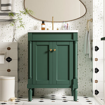 24 Inch Bathroom Vanity with Sink Modern Storage Cabinet with Doors and Shelves Green