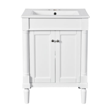 24 Inch Bathroom Vanity with Sink Modern Storage Cabinet with Doors and Shelves White
