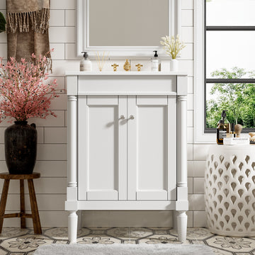 24 Inch Bathroom Vanity with Sink Modern Storage Cabinet with Doors and Shelves White