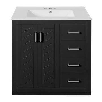 30 Inch Bathroom Vanity With Ceramic Sink Solid Wood Frame Three Drawers Black