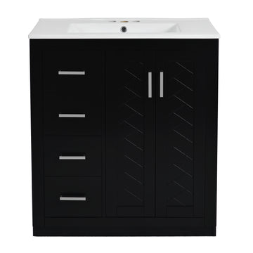 30 Inch Bathroom Vanity with Ceramic Sink Solid Wood Frame Black