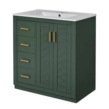 30 Inch Bathroom Vanity with Ceramic Sink Solid Wood Frame Green