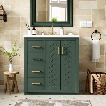 30 Inch Bathroom Vanity with Ceramic Sink Solid Wood Frame Green