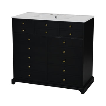 36 Inch Bathroom Vanity With Ceramic Sink And Two Drawers Black