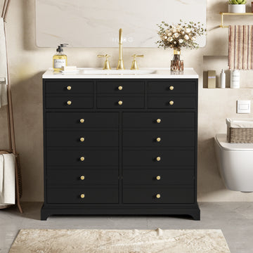 36 Inch Bathroom Vanity With Ceramic Sink And Two Drawers Black