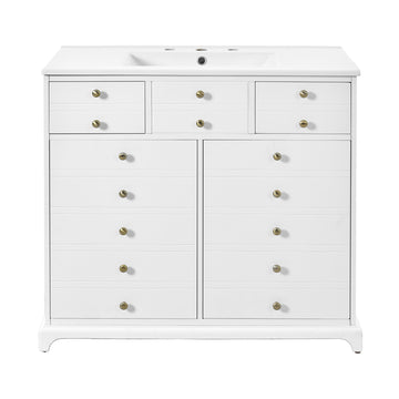 36 Inch Bathroom Vanity With Ceramic Sink And Two Drawers White