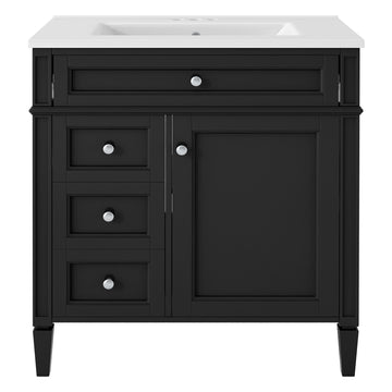 30 Inch Bathroom Vanity with Sink Modern Storage Cabinet with 2 Drawers and Tip Out Drawer Black