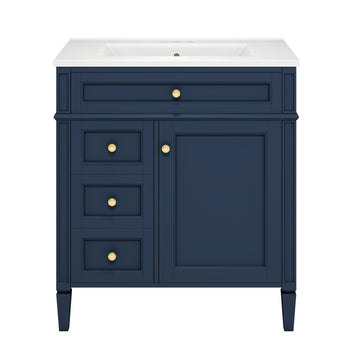 30 Inch Bathroom Vanity with Sink Modern Storage Cabinet with 2 Drawers and Tip Out Drawer Blue
