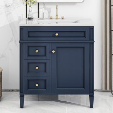 30 Inch Bathroom Vanity with Sink Modern Storage Cabinet with 2 Drawers and Tip Out Drawer Blue