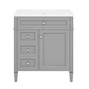 30 Inch Bathroom Vanity with Sink Modern Storage Cabinet with 2 Drawers and Tip Out Drawer Grey