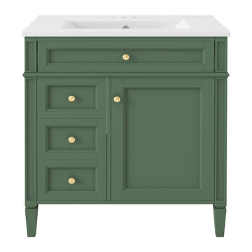 30 Inch Bathroom Vanity with Ceramic Sink Two Drawers Tip Out Drawer Green